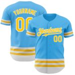 Custom Team Baseball Jersey - Personalized Sky Blue and Yellow-White Lines with Name and Number Personalized Sky Blue Yellow-White