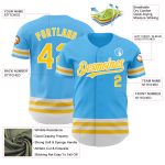 Custom Team Baseball Jersey - Personalized Sky Blue and Yellow-White Lines with Name and Number Personalized Sky Blue Yellow-White