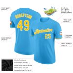 Custom Team Performance T-Shirt with Name and Number - Sky Blue Yellow-White Personalized Sky Blue Yellow-White Performance