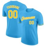 Custom Team Performance T-Shirt with Name and Number - Sky Blue Yellow-White Personalized Sky Blue Yellow-White Performance