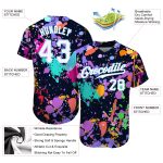 Personalized Graffiti Pattern 3D Baseball Jersey in White-Light Blue Personalized Splashes Graffiti Pattern White-Light Blue
