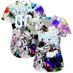 Custom Name Number Personalized 3D Baseball Jersey Graffiti Pattern White Light Blue Authentic Team Gear Personalized Splashes