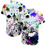 Custom Name Number Personalized 3D Baseball Jersey Graffiti Pattern White Light Blue Authentic Team Gear Personalized Splashes