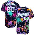 Personalized Graffiti Pattern 3D Baseball Jersey in White-Light Blue Personalized Splashes Graffiti Pattern White-Light Blue