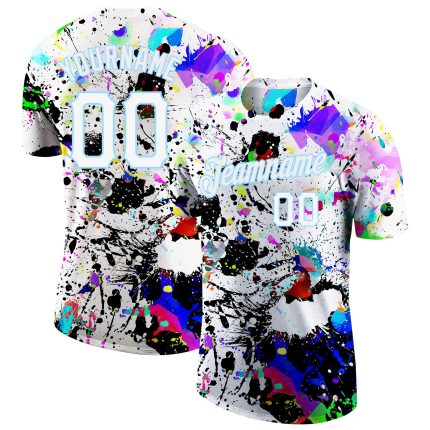 Personalized 3D Performance T-Shirt with Graffiti Pattern in White and Light Blue Personalized Splashes Graffiti Pattern
