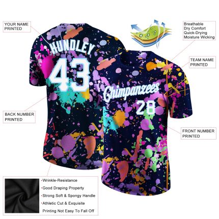 Custom Name Number 3D Performance T-Shirt - Graffiti Pattern White Light Blue, Personalized Team Apparel Personalized Splashes