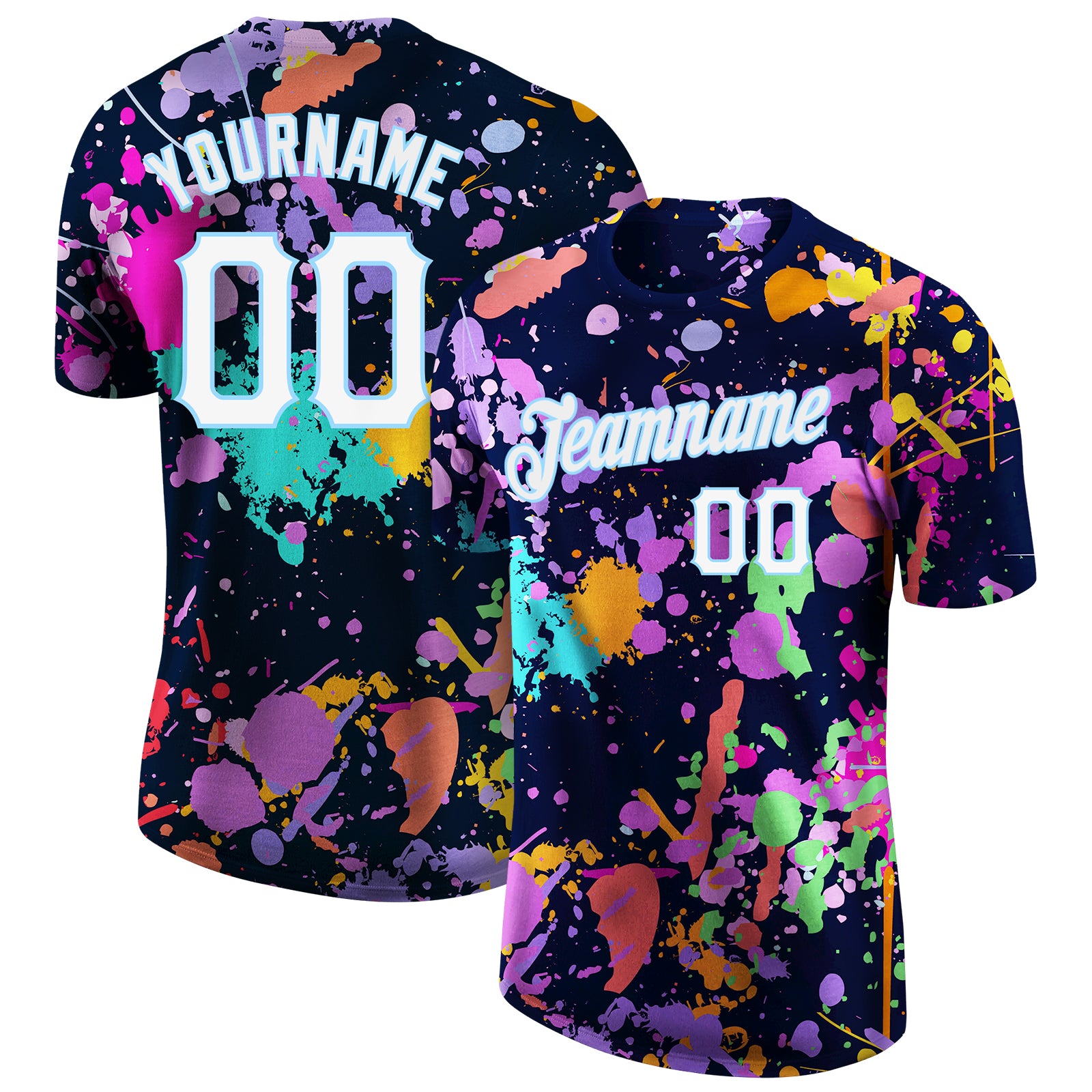 Custom Name Number 3D Performance T-Shirt - Graffiti Pattern White Light Blue, Personalized Team Apparel Personalized Splashes