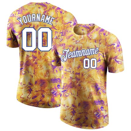 Custom Name and Number Personalized 3D Performance T-Shirt White-Royal Graffiti Pattern for Team Sports Personalized Splashes