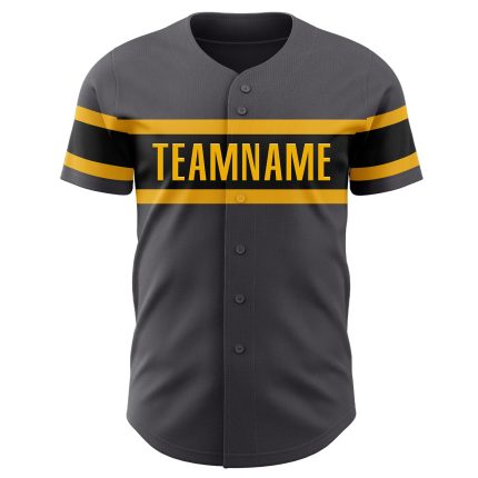 Personalized Steel Gray Black Gold Baseball Jersey - Authentic Design Personalized Steel Gray Black-Gold Authentic Baseball