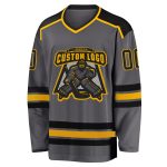 Custom Name and Number Hockey Jersey in Steel Gray Black-Gold | Personalized Team Jersey Personalized Steel Gray Black-Gold