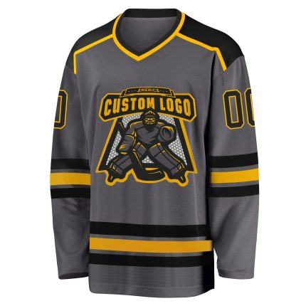 Custom Name and Number Hockey Jersey in Steel Gray Black-Gold | Personalized Team Jersey Personalized Steel Gray Black-Gold