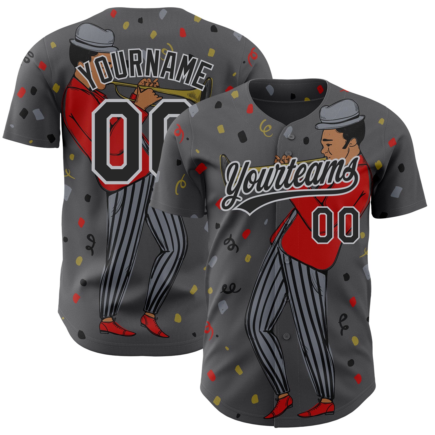 Custom Jazz Music Baseball Jersey - Personalized Steel Gray 3D Pattern with Name and Number Personalized Steel Gray Black-Gray