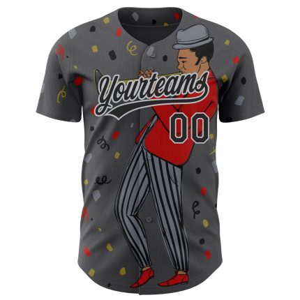 Custom Jazz Music Baseball Jersey - Personalized Steel Gray 3D Pattern with Name and Number Personalized Steel Gray Black-Gray
