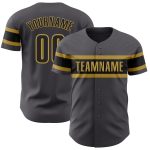 Custom Name and Number Authentic Baseball Jersey in Steel Gray, Black, and Old Gold - Personalized Team Apparel Personalized