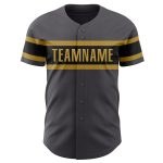 Custom Name and Number Authentic Baseball Jersey in Steel Gray, Black, and Old Gold - Personalized Team Apparel Personalized