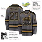 Personalized Hockey Jersey in Steel Gray and Black with Old Gold Accents Personalized Steel Gray Black-Old Gold Hockey Jersey