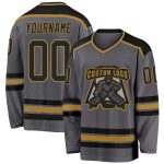 Personalized Hockey Jersey in Steel Gray and Black with Old Gold Accents Personalized Steel Gray Black-Old Gold Hockey Jersey