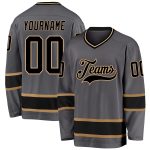 Custom Name Number Hockey Jersey - Personalized Steel Gray Black and Old Gold Team Jersey Personalized Steel Gray Black-Old