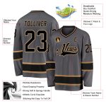 Custom Name Number Hockey Jersey - Personalized Steel Gray Black and Old Gold Team Jersey Personalized Steel Gray Black-Old
