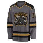 Personalized Hockey Jersey in Steel Gray and Black with Old Gold Accents Personalized Steel Gray Black-Old Gold Hockey Jersey