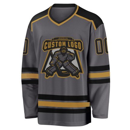 Personalized Hockey Jersey in Steel Gray and Black with Old Gold Accents Personalized Steel Gray Black-Old Gold Hockey Jersey