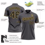Custom Performance Vapor Golf Polo Shirt - Personalized Steel Gray Black-Old Gold with Team Name and Number Personalized