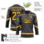 Custom Hockey Lace Neck Jersey with Personalized Name & Number in Steel Gray and Gold-Black Personalized Steel Gray Gold-Black
