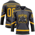 Custom Hockey Lace Neck Jersey with Personalized Name & Number in Steel Gray and Gold-Black Personalized Steel Gray Gold-Black