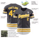 Customizable Steel Gray Baseball Jersey with Gold-White Lines, Team Name & Number - Authentic Design Personalized Steel Gray