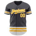 Customizable Steel Gray Baseball Jersey with Gold-White Lines, Team Name & Number - Authentic Design Personalized Steel Gray