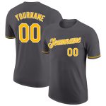 Custom Team Performance T-Shirt with Name and Number in Steel Gray Gold-White Personalized Steel Gray Gold-White Performance
