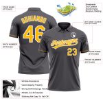 Custom Name Number Golf Polo Shirt - Personalized Steel Gray Gold-White Performance Personalized Steel Gray Gold-White Performance