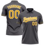 Custom Name Number Golf Polo Shirt - Personalized Steel Gray Gold-White Performance Personalized Steel Gray Gold-White Performance