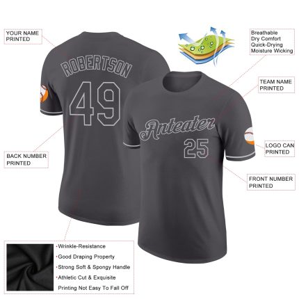 Custom Team Name and Number Steel Gray Performance T-Shirt for Men and Women Personalized Steel Gray Gray Performance T-Shirt