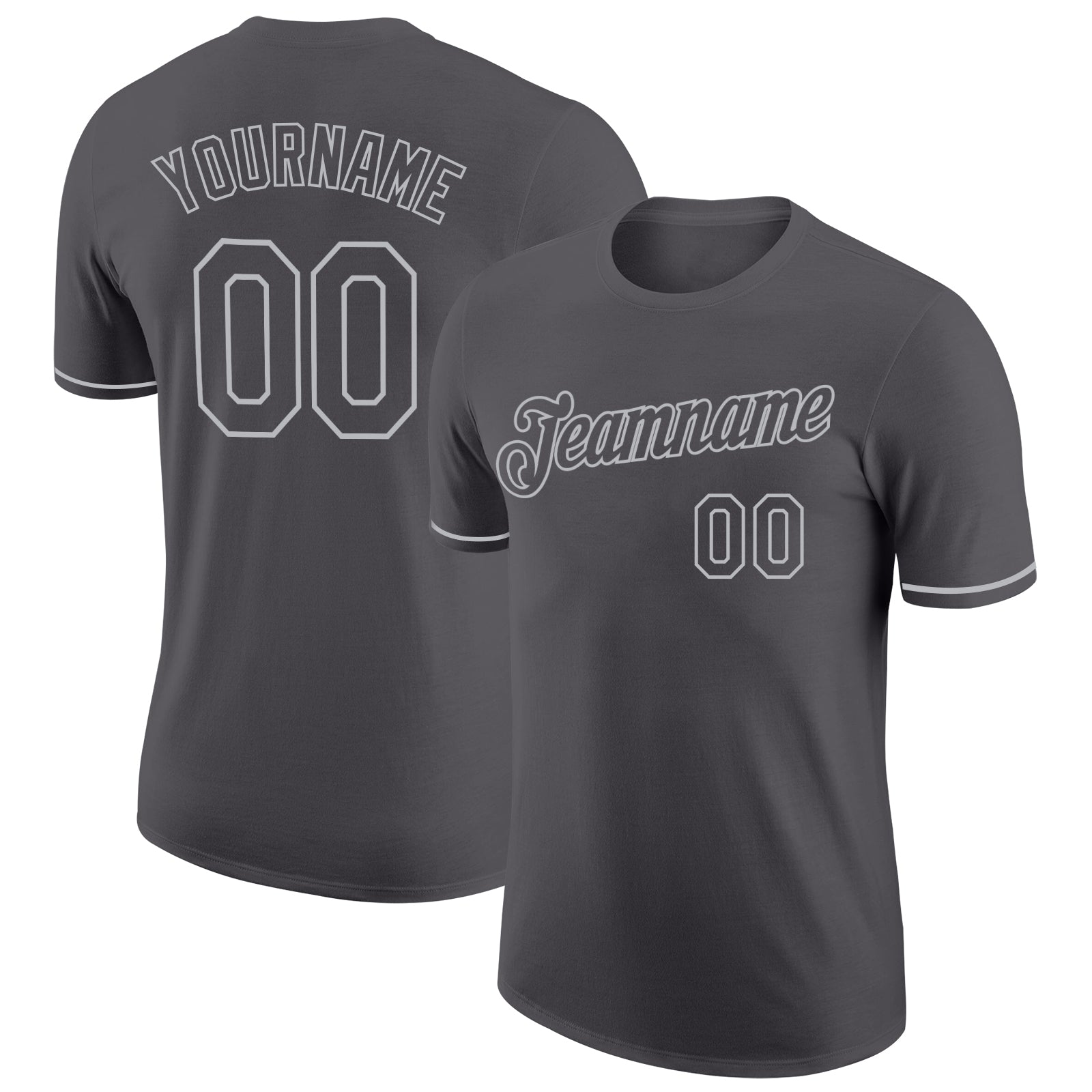 Custom Team Name and Number Steel Gray Performance T-Shirt for Men and Women Personalized Steel Gray Gray Performance T-Shirt