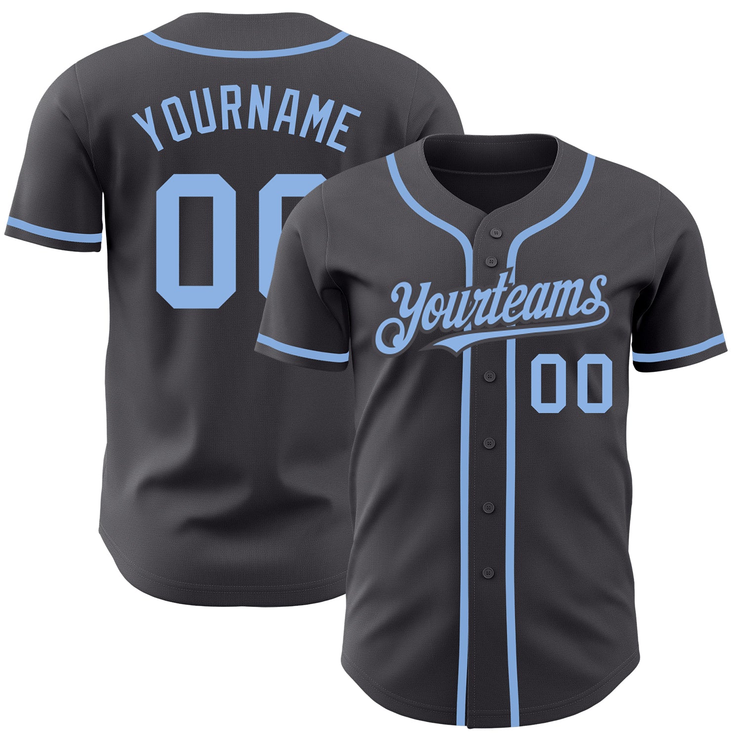 Custom Name and Number Baseball Jersey in Steel Gray Light Blue - Personalized Authentic Team Apparel Personalized Steel