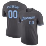 Custom Team Performance T-Shirt with Name and Number - Personalized Steel Gray Light Blue Design Personalized Steel Gray