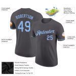 Custom Team Performance T-Shirt with Name and Number - Personalized Steel Gray Light Blue Design Personalized Steel Gray