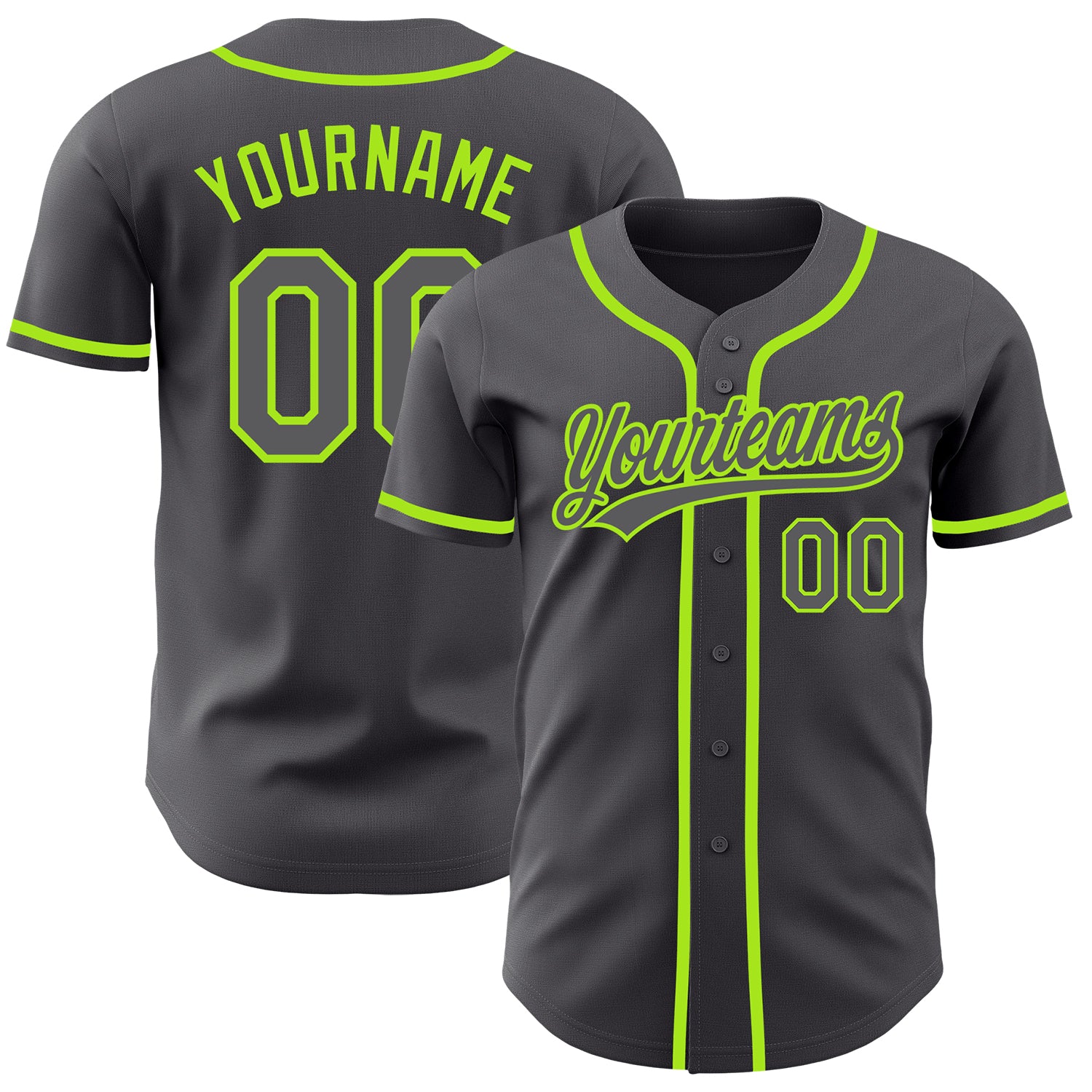 Custom Name and Number Baseball Jersey in Steel Gray and Neon Green - Authentic Team Gear Personalized Steel Gray Neon Green