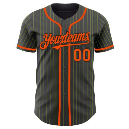 Custom Name & Number Authentic Baseball Jersey in Steel Gray, Neon Green & Orange-Black Pinstripe Personalized Steel Gray