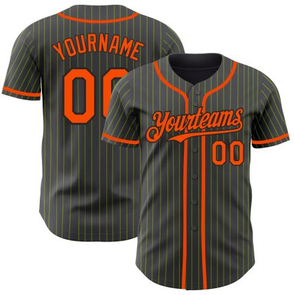 Custom Name & Number Authentic Baseball Jersey in Steel Gray, Neon Green & Orange-Black Pinstripe Personalized Steel Gray