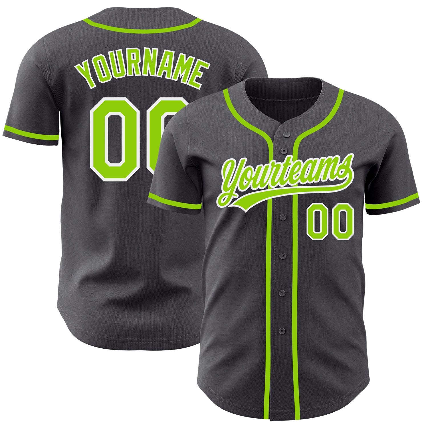 Custom Personalized Baseball Jersey - Steel Gray with Neon Green & White, Custom Name & Number Personalized Steel Gray Neon