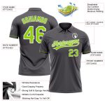 Custom Team Performance Golf Polo Shirt in Steel Gray and Neon Green-White with Name and Number Personalized Steel Gray Neon