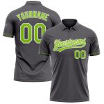 Custom Team Performance Golf Polo Shirt in Steel Gray and Neon Green-White with Name and Number Personalized Steel Gray Neon