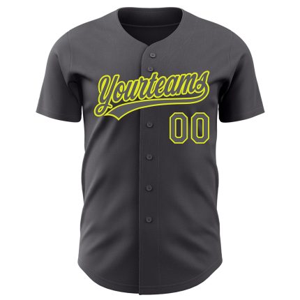 Custom Name and Number Authentic Baseball Jersey - Personalized Steel Gray and Neon Yellow Team Jersey Personalized Steel