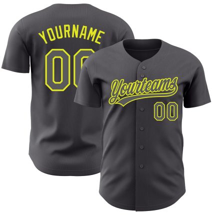 Custom Name and Number Authentic Baseball Jersey - Personalized Steel Gray and Neon Yellow Team Jersey Personalized Steel