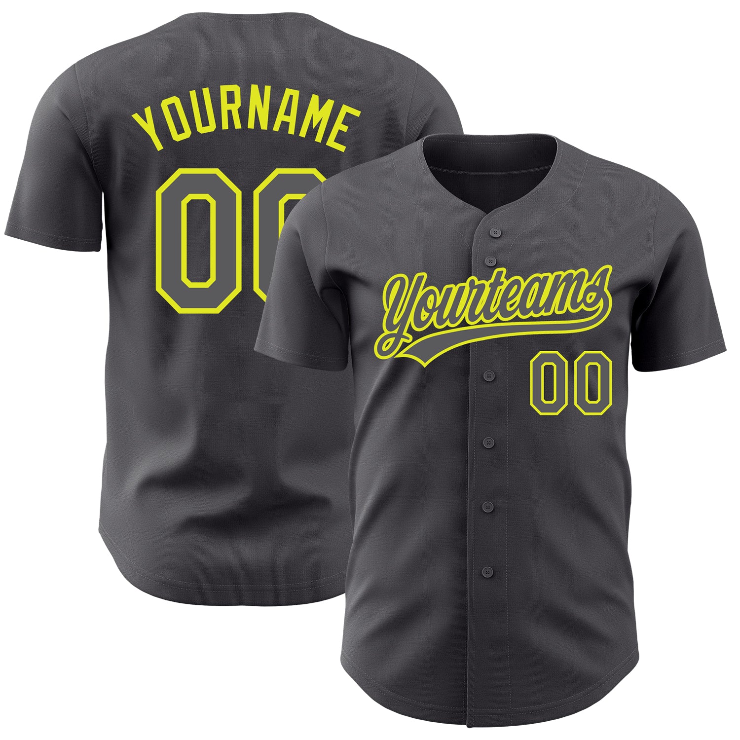 Custom Name and Number Authentic Baseball Jersey - Personalized Steel Gray and Neon Yellow Team Jersey Personalized Steel