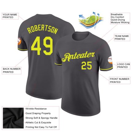 Custom Team Performance T-Shirt Personalized with Name and Number, Steel Gray and Neon Yellow Personalized Steel Gray Neon