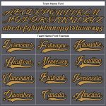 Custom Hockey Jersey with Personalized Name and Number in Steel Gray, Old Gold, and Black Lace Neck Design Personalized Steel