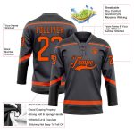 Custom Name and Number Hockey Jersey - Personalized Steel Gray Orange-Black Lace Neck Team Design Personalized Steel Gray